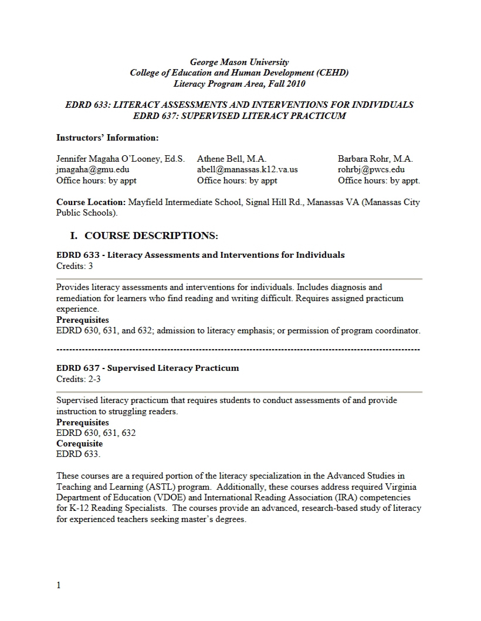 Literacy Assessments and Interventions Syllabus