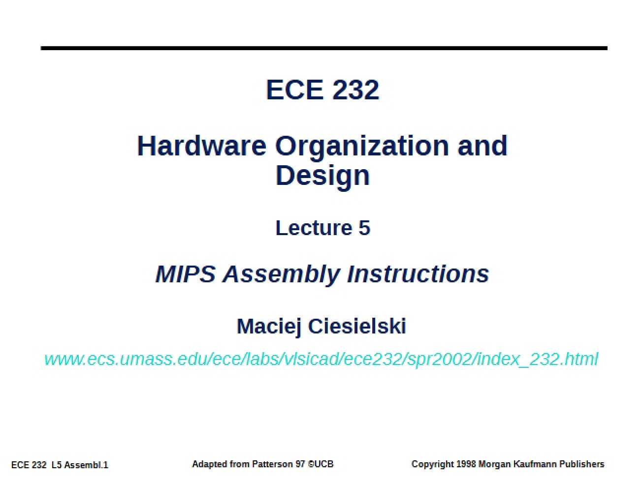 MIPS Assembly Instructions (Lecture 5)