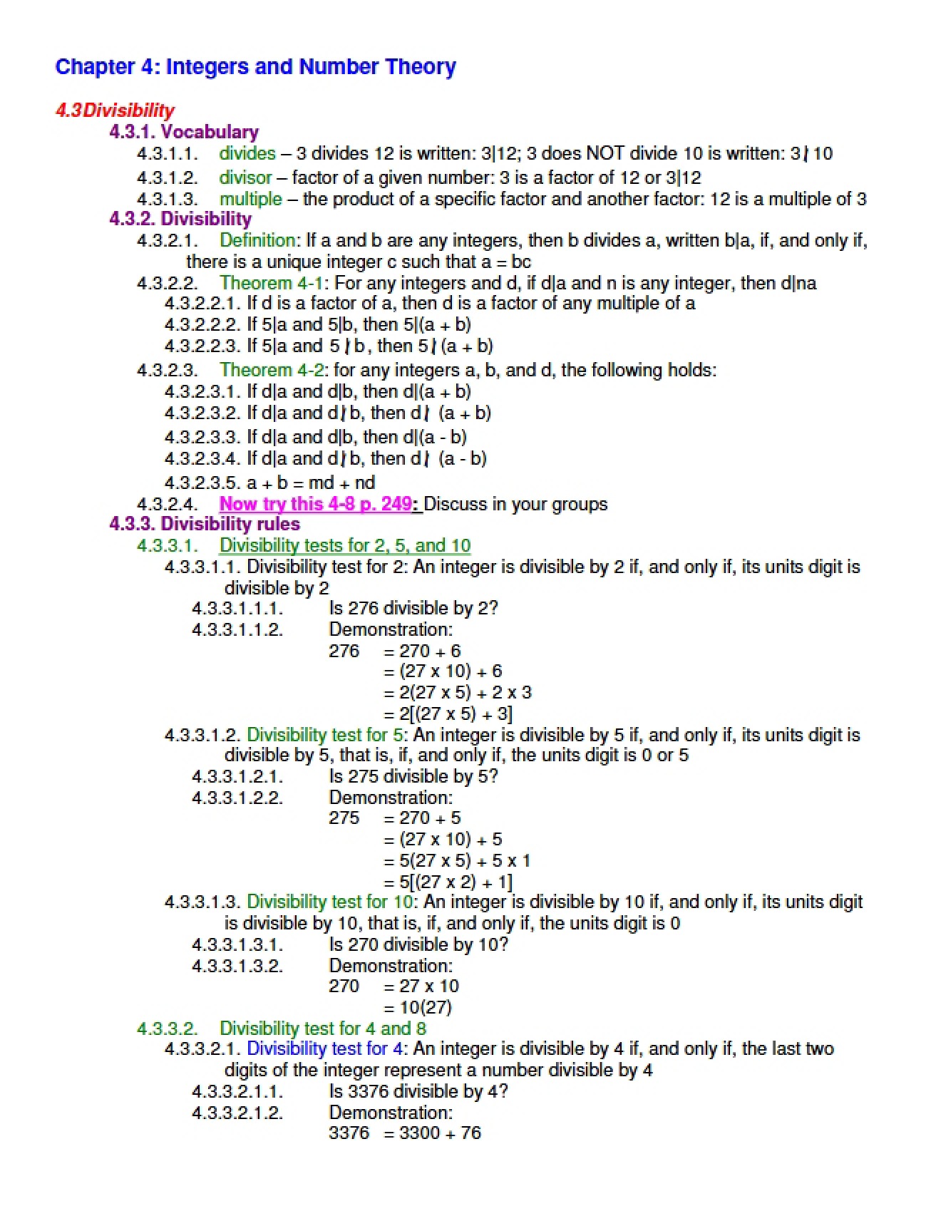 Number Theory and Integers (Chapter 4)