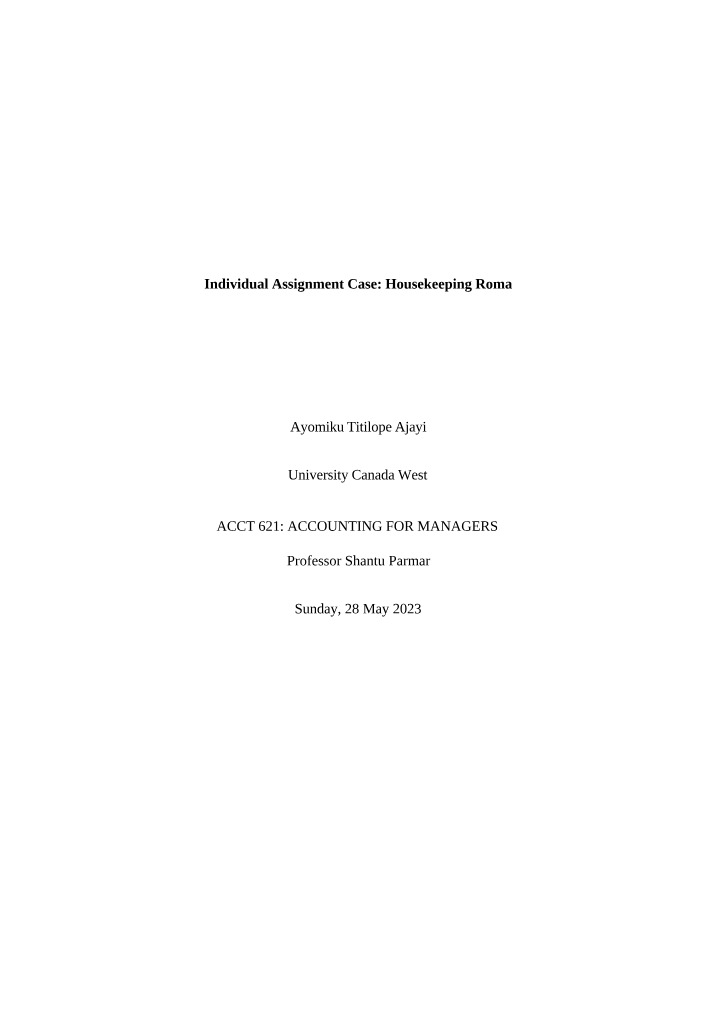 Housekeeping Roma Case - Individual Assignment