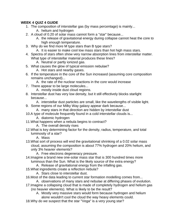 Interstellar Gas Composition and Star Formation Quiz Guide