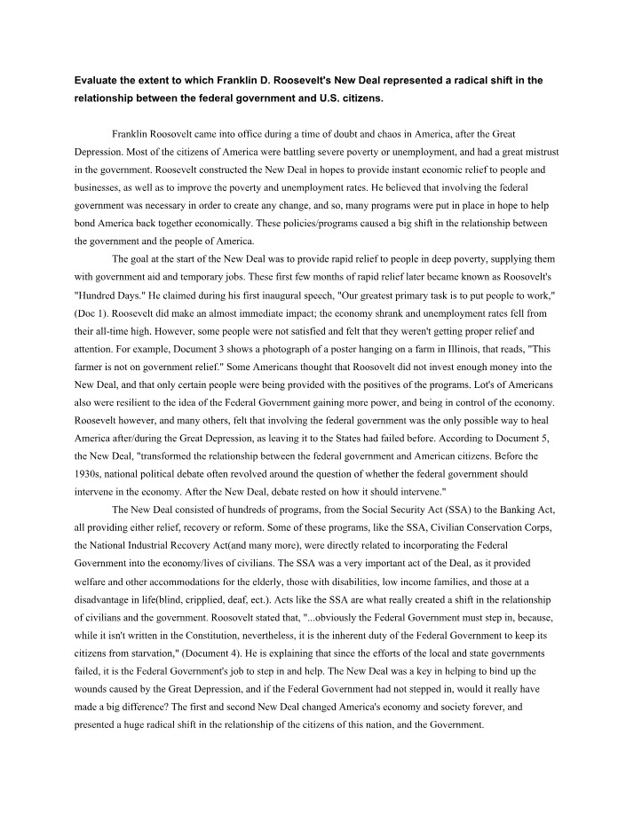 Impact of the New Deal on the Relationship Between the Government and the People