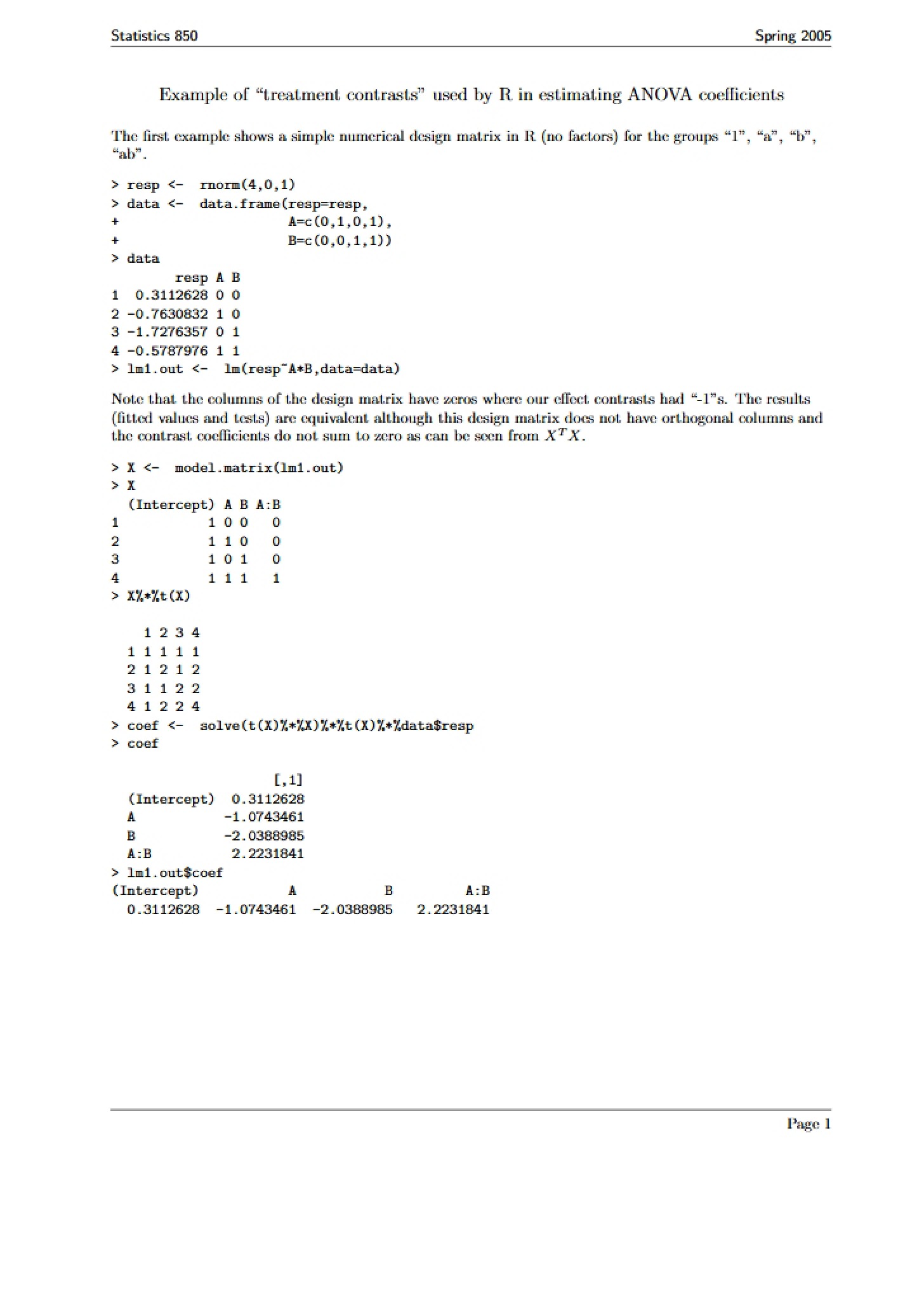 R Treatment Contrasts for Anova Coefficient Estimation