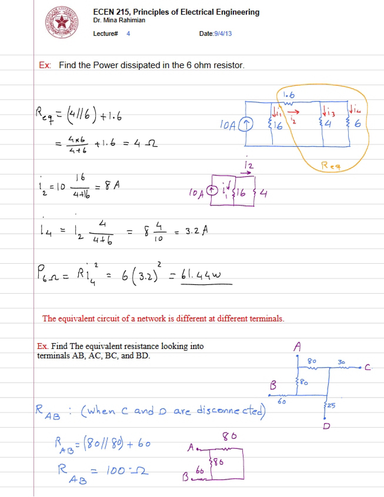 Fourth Lecture on Principles of Electrical Engineering