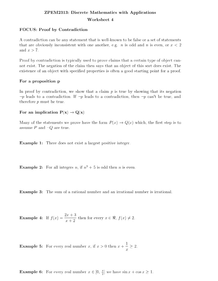 Discrete Mathematics - Worksheet 4
