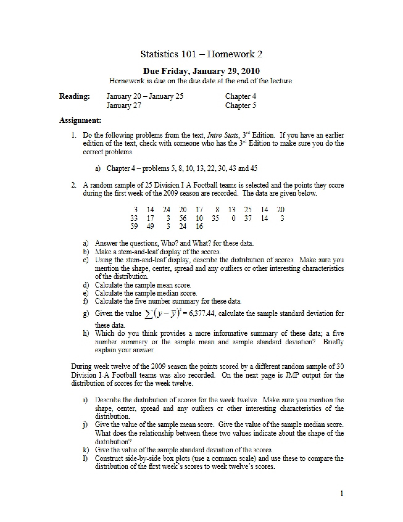 Second Homework from the Spring 2010 Semester of Statistics