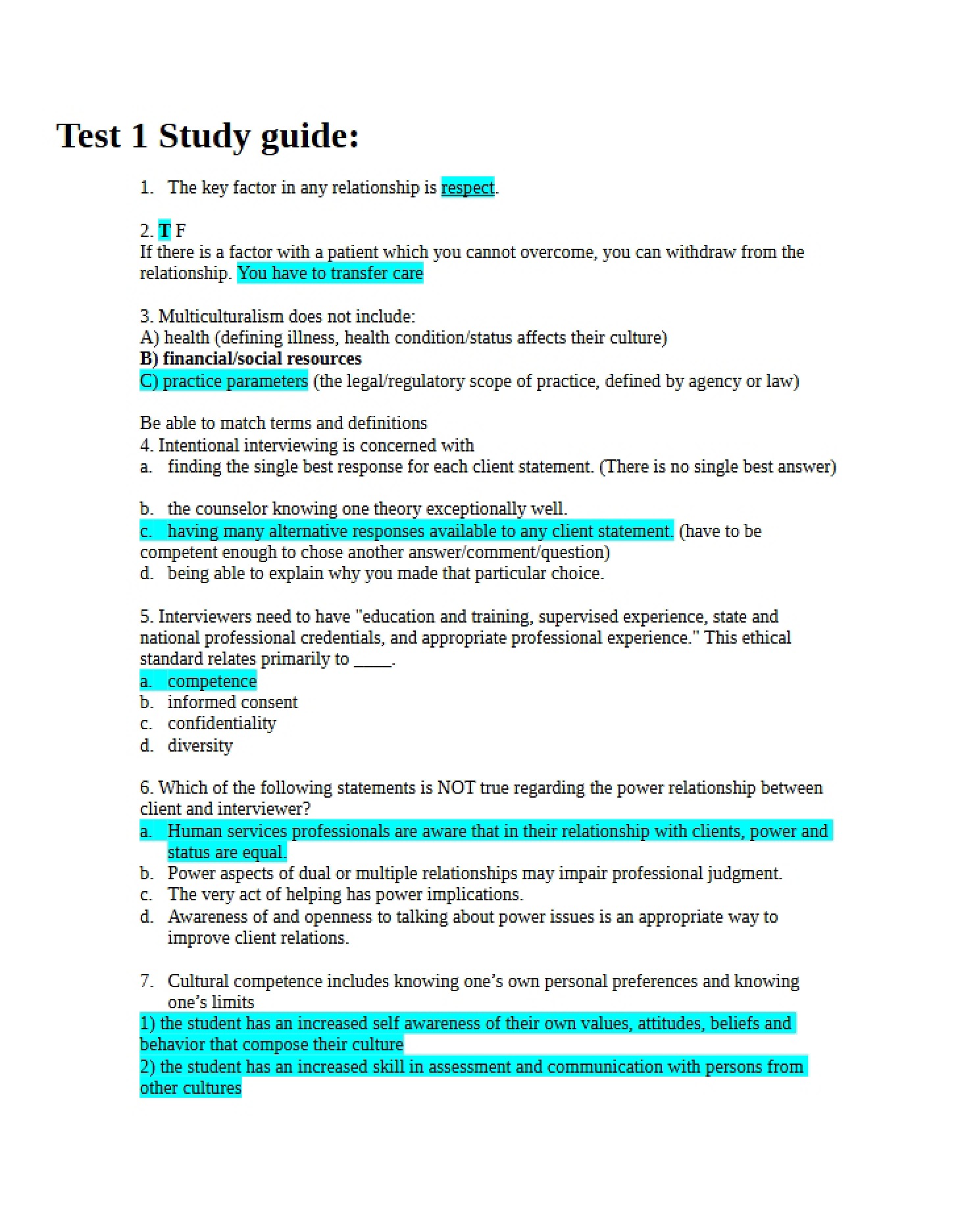 Guide for Exam 1