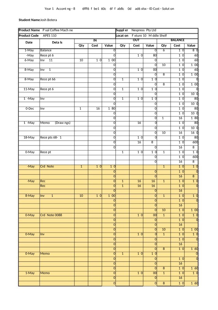 Inventory Cost Temp for SAC 3