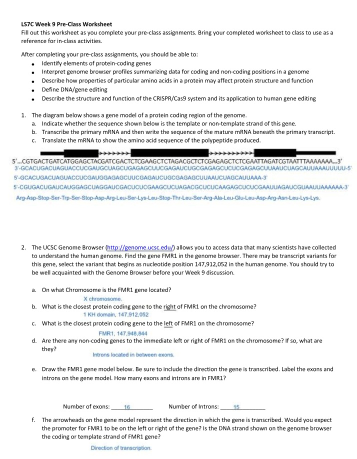 Pre-Class Worksheet - LS7C Week 9