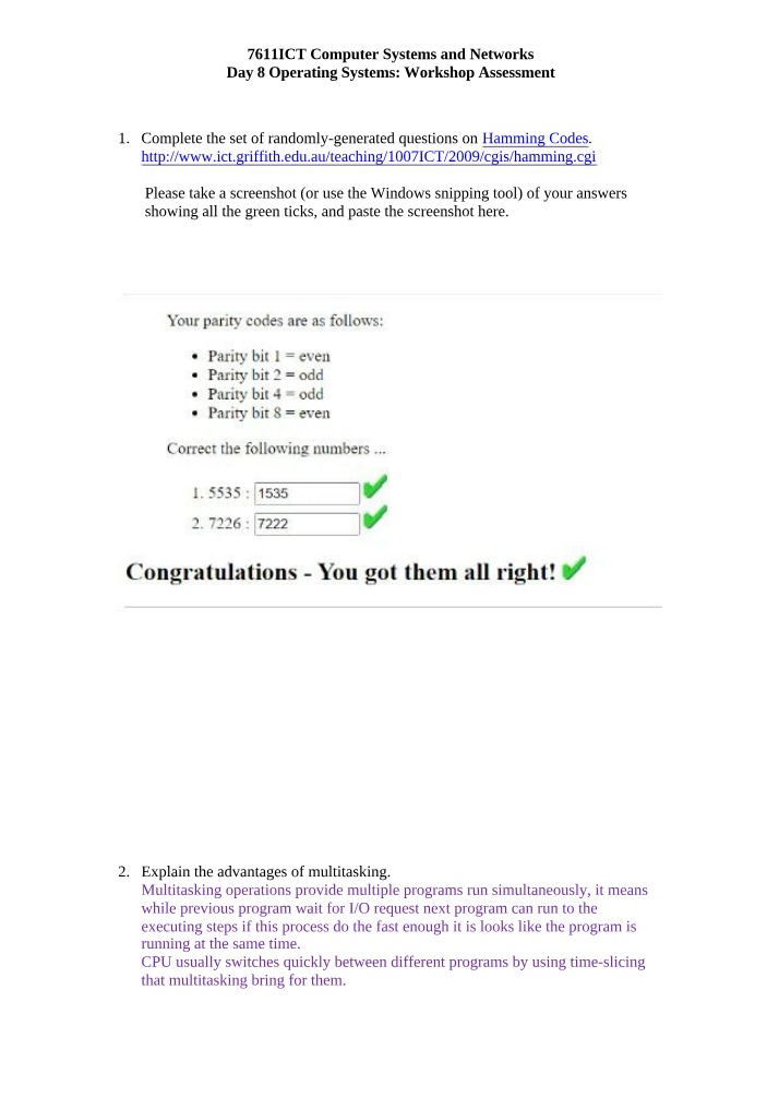 Operating Systems Workshop Assessment - 7611ICT