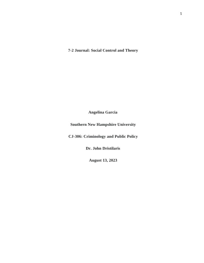 Social Control and Theory - Journal
