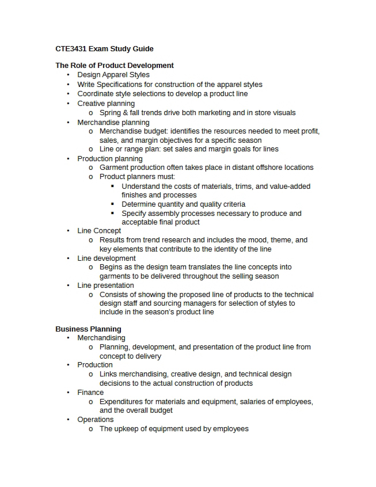 General Study Guide for Product Development Exams