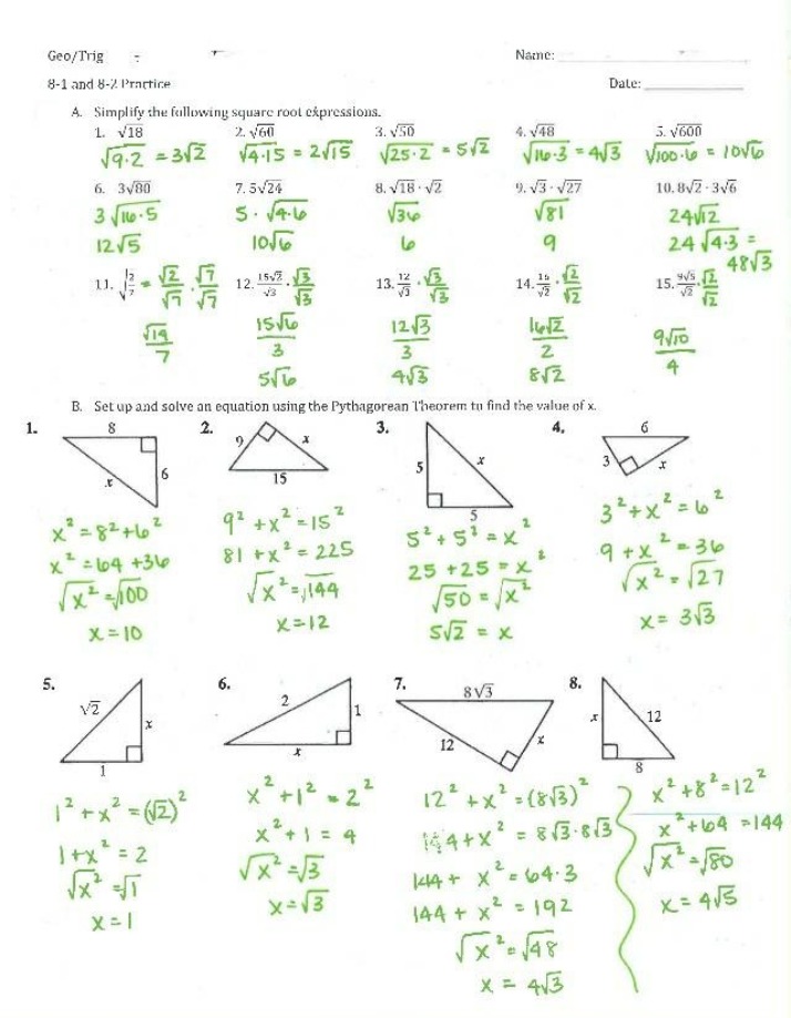Extra Practice for Special Right Triangles