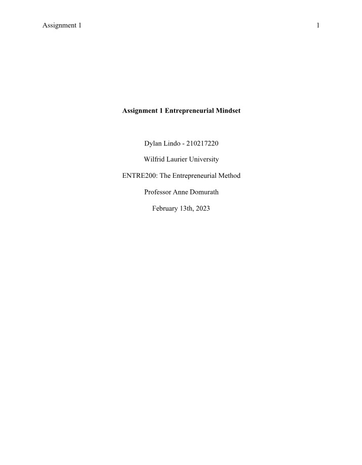 Assignment 1 for ENTR200