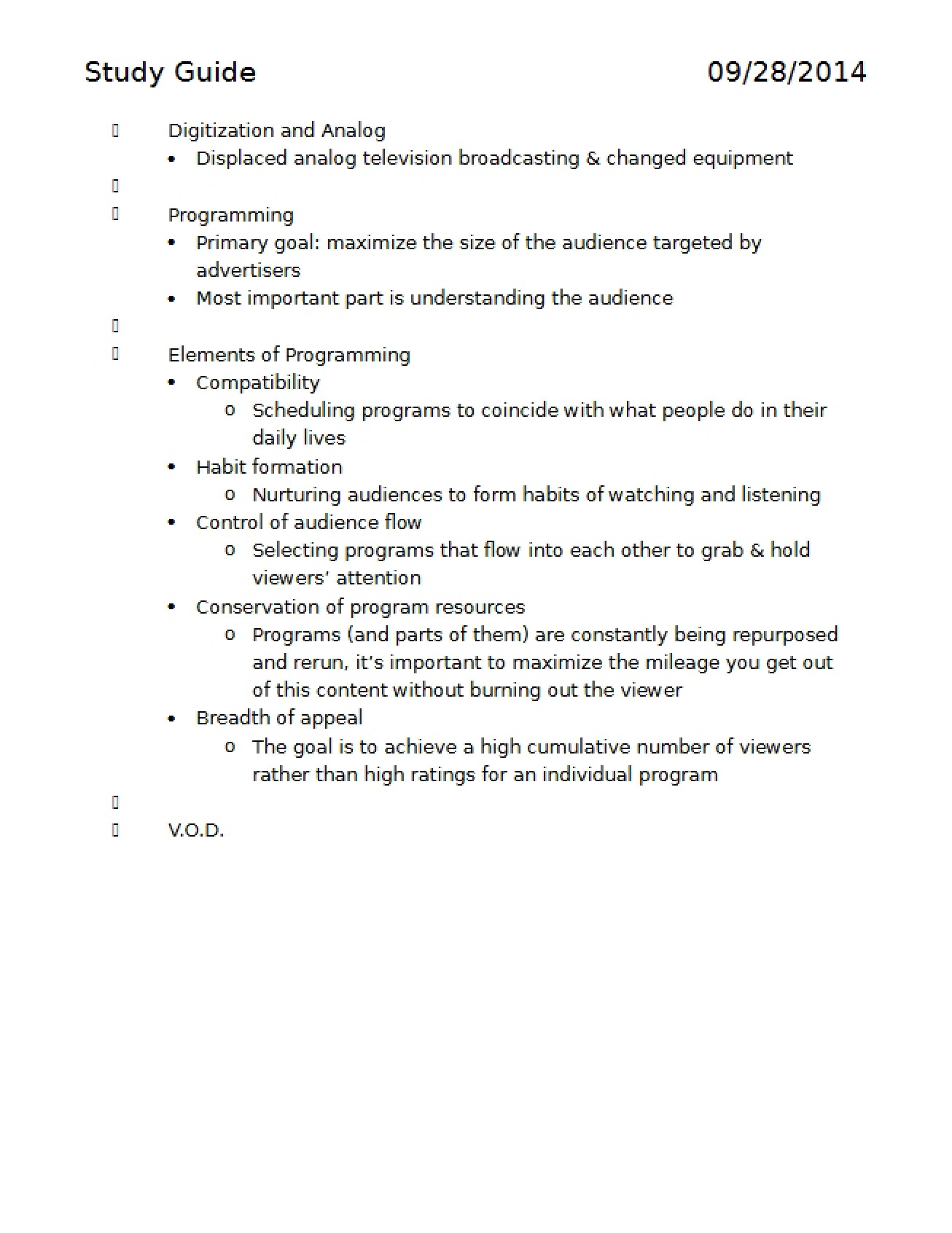 Study Guide for Test One Part 1