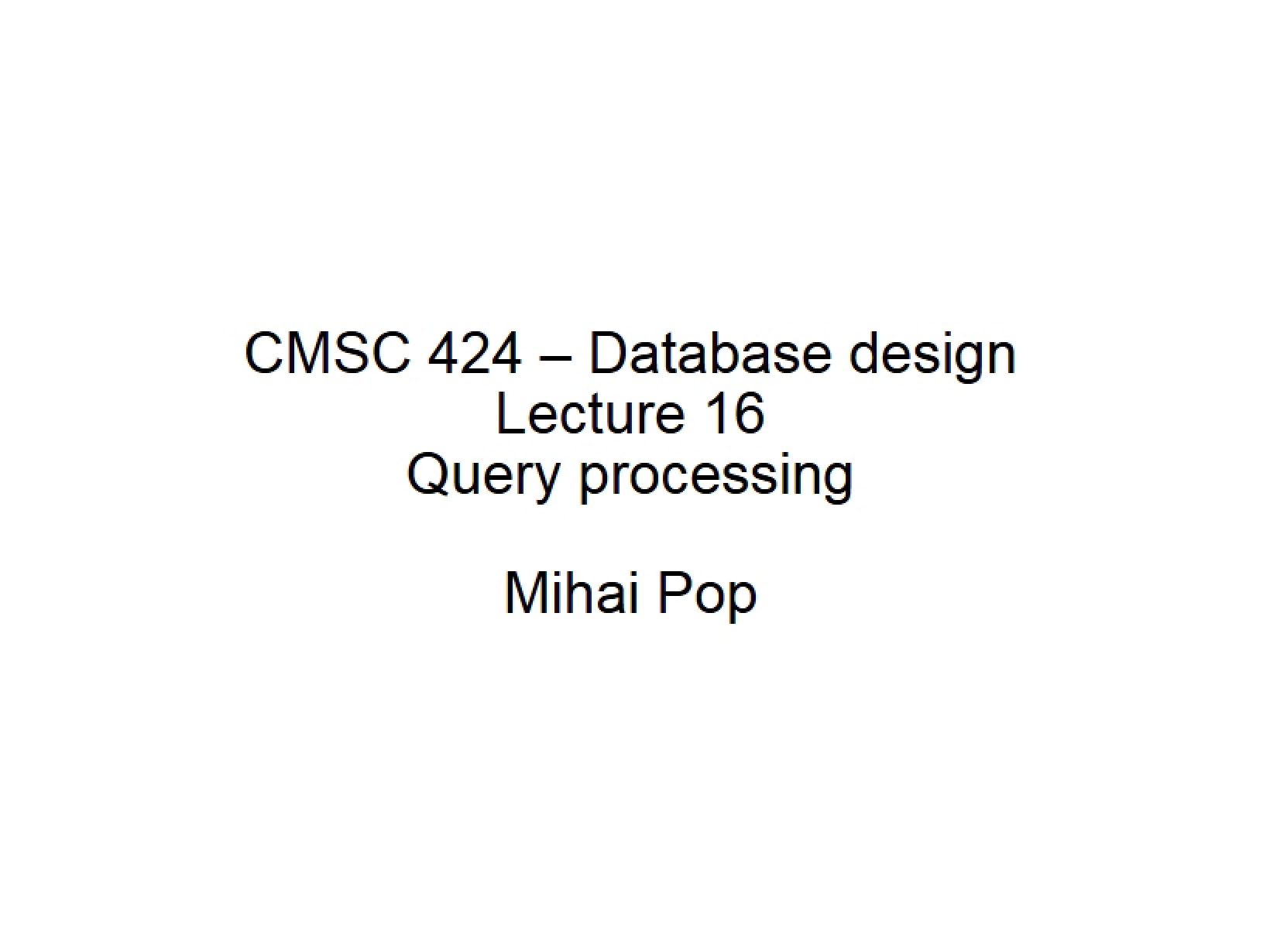 Query Processing (Lecture 16)
