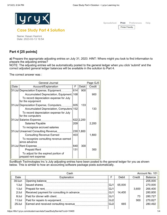 Adjusting Entries for SunBlush Technologies
