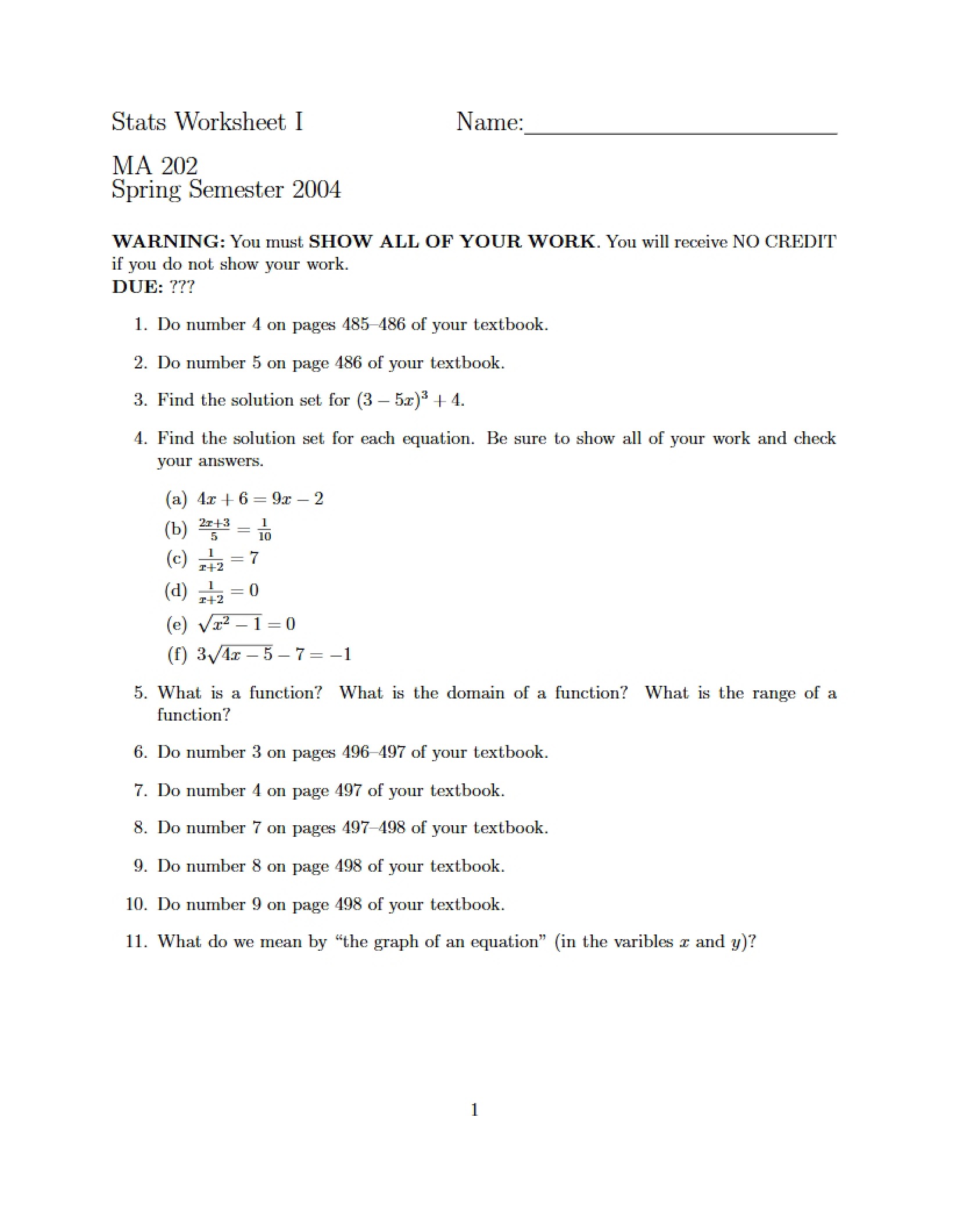 First Statistics Worksheet