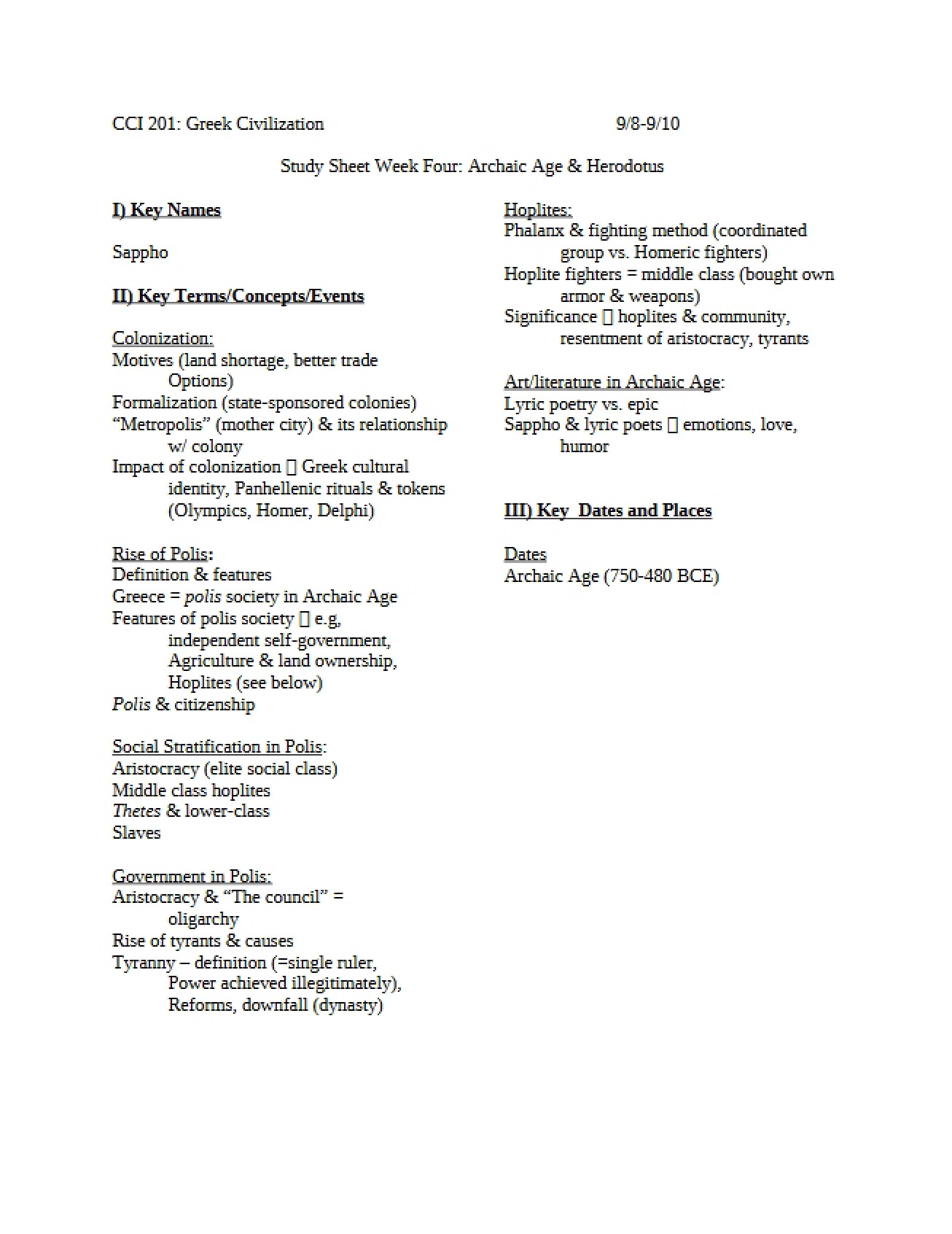 Herodotus and the Archaic Age Week 4 Study Aid