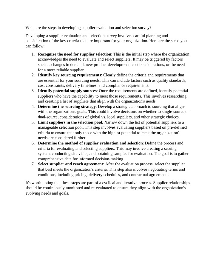 Supplier Evaluation and Selection - Key Steps