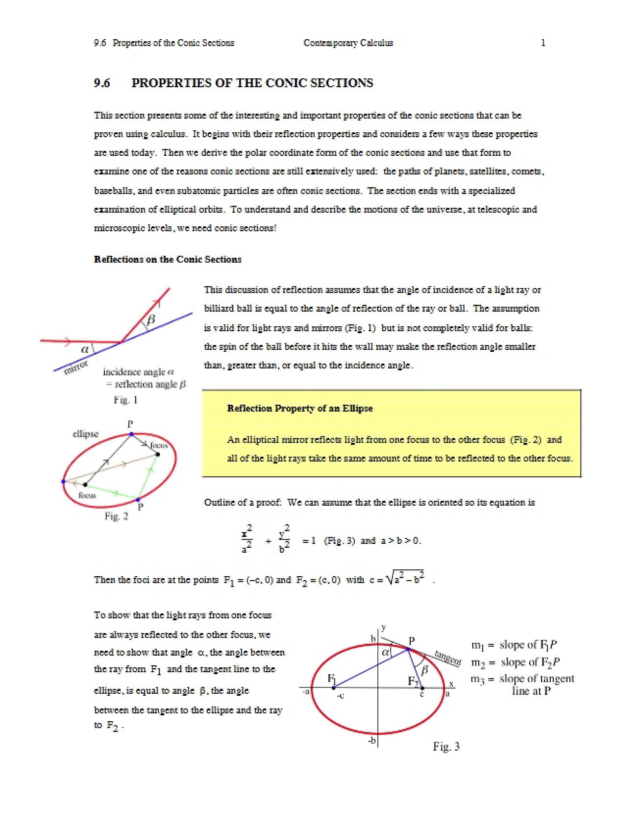 Conic Section Characteristics