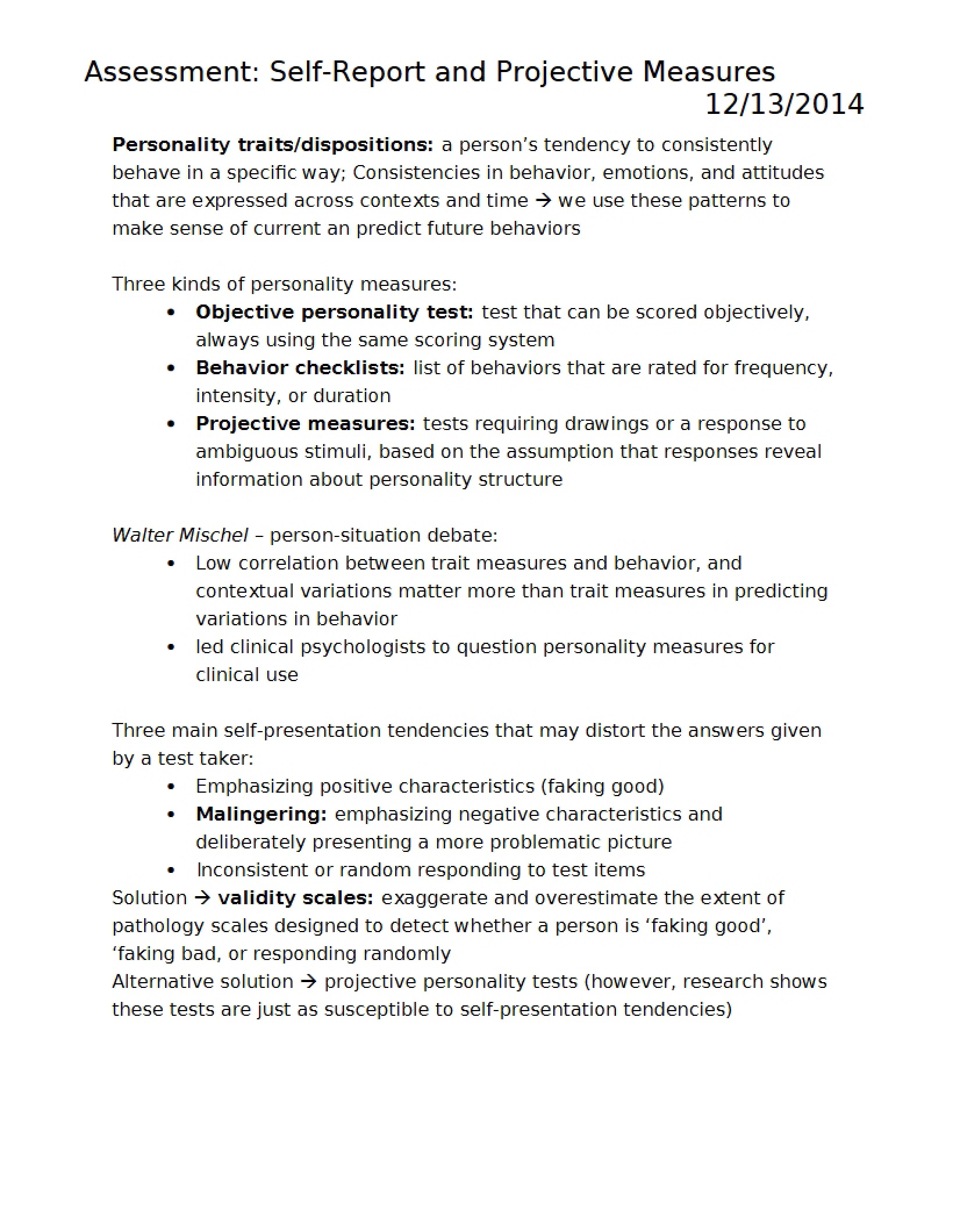 Measures Self-Report and Projective