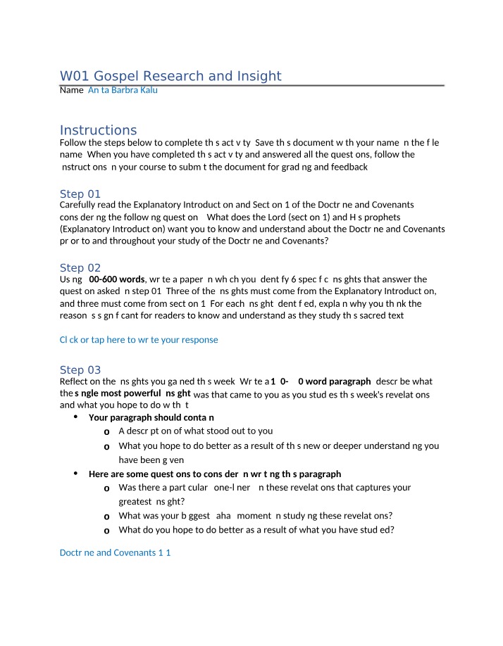 Gospel Research and Insight - W01