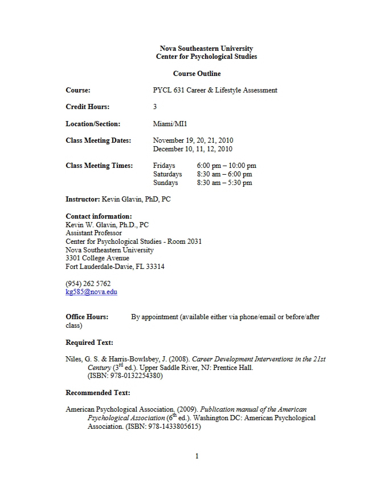 Lifestyle Assessment Outline