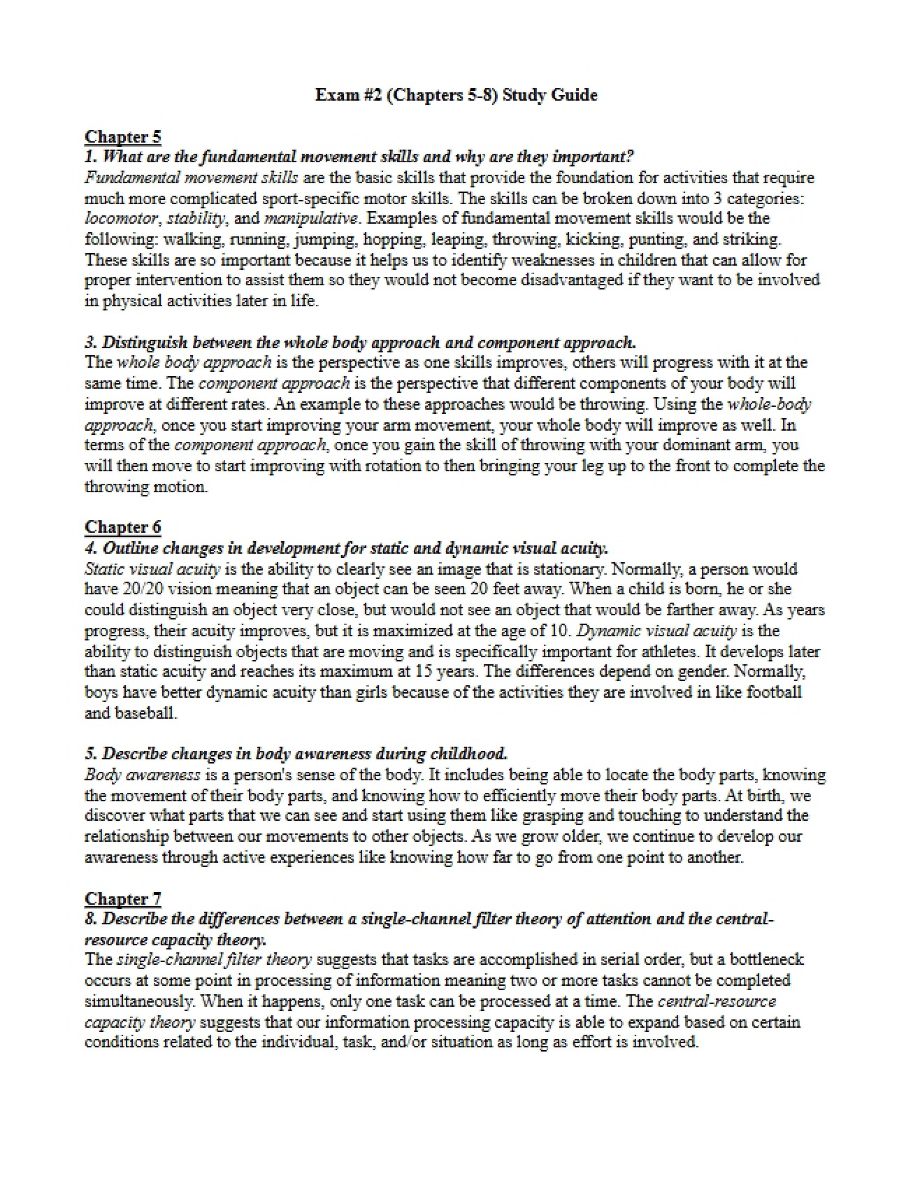Study Guide for Exam Two (Ch 5-8)