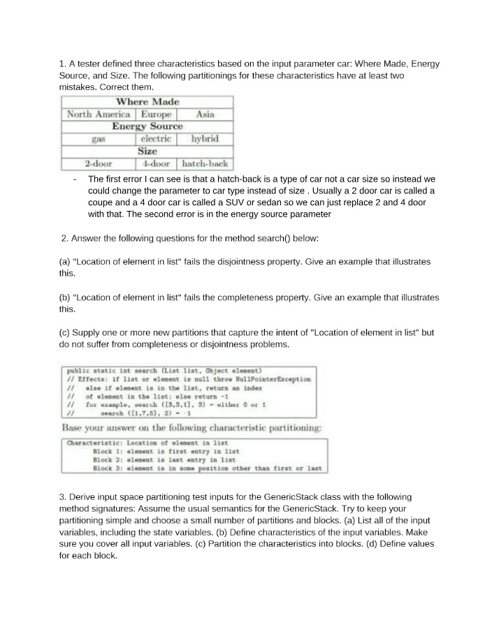 Car Characteristics Partitionings - Correcting Mistakes