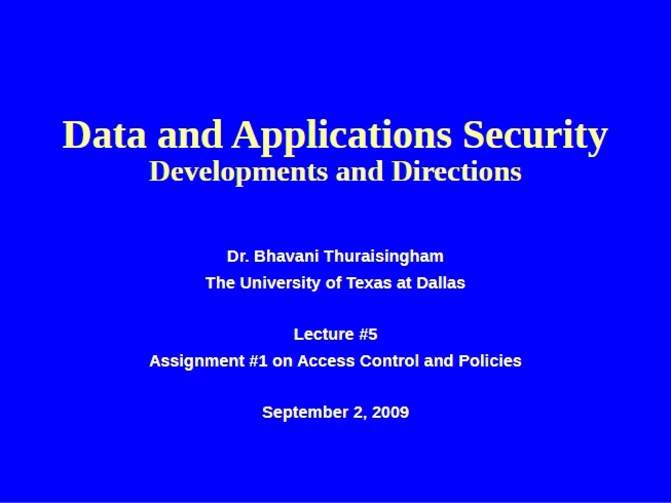 Assignment One on Policies and Access Control