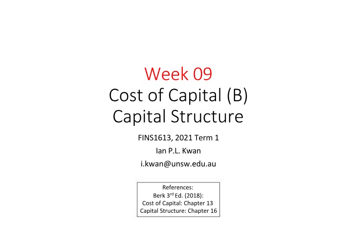 Capital Structure and Cost of Capital in Corporate Finance