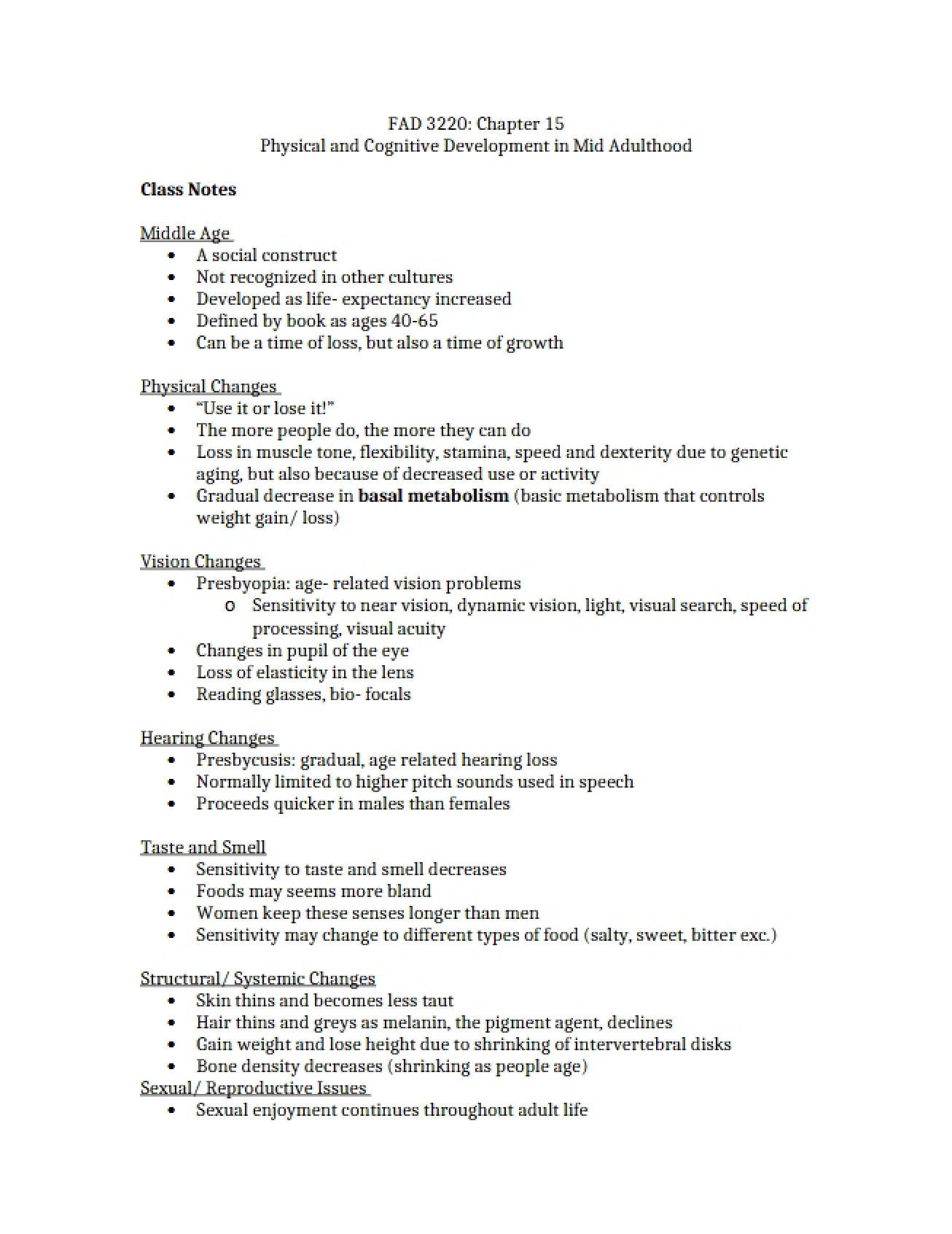 Cognitive and Physical Changes Occurring in Middle Adulthood