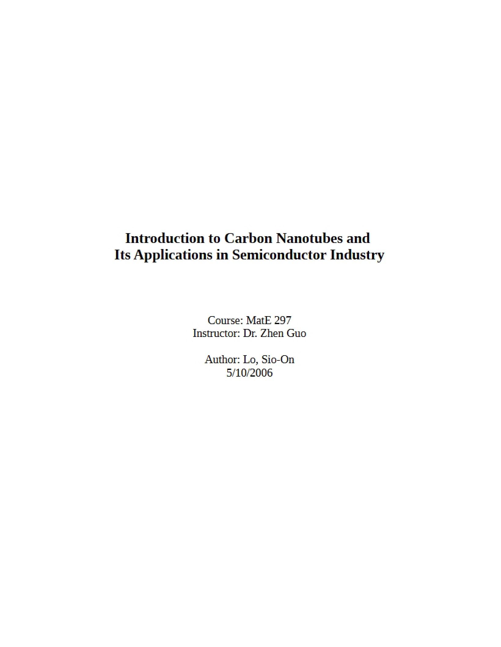 Carbon Nanotubes Introduction