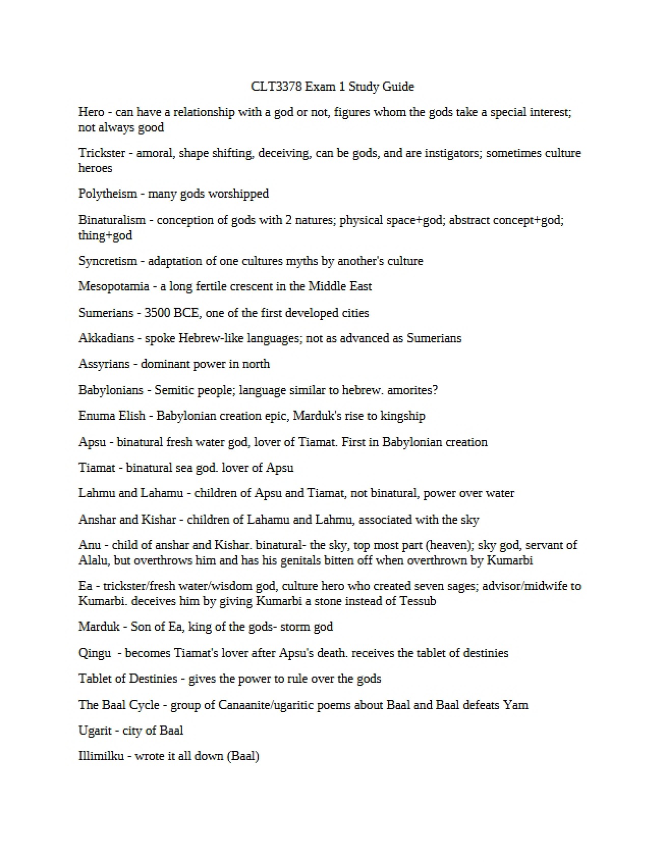 Preparation Guide for the First Mythology Exam