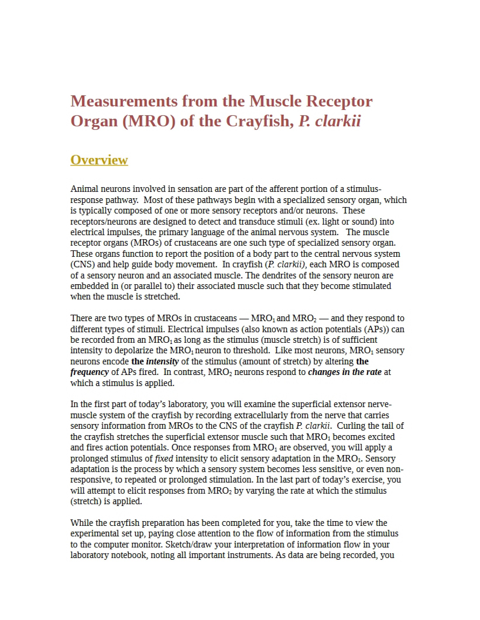 Muscle Receptor Organ Measurement Data