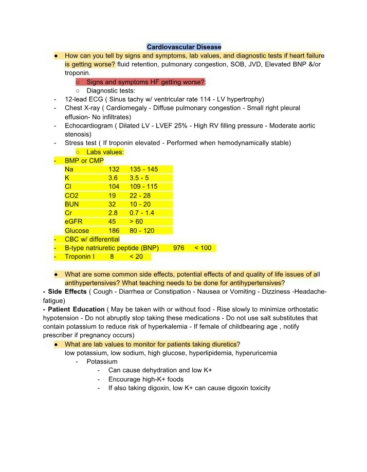 Worsening Heart Failure - Signs, Symptoms, and Lab Values