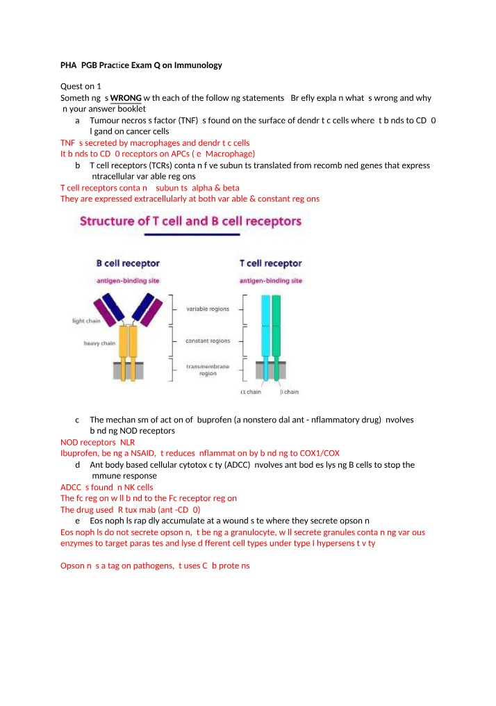 PHA2PGB - Practice Exam Questions on Immunology