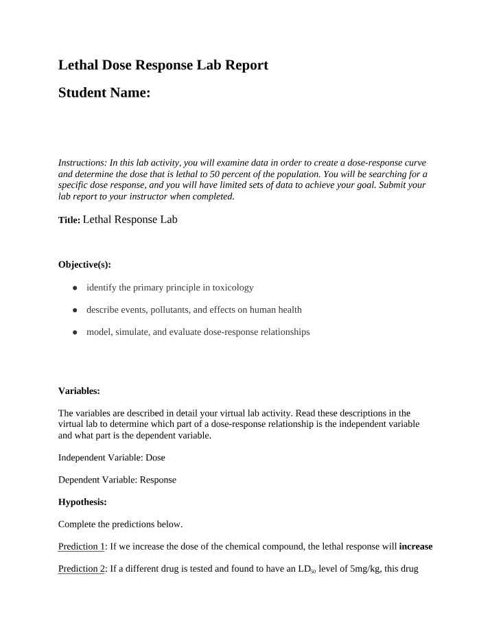Lab Report for Lethal Dose Response