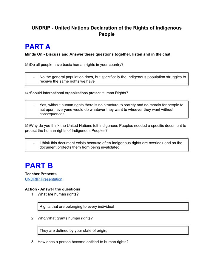 United Nations Declaration of the Rights of Indigenous People - UNDRIP