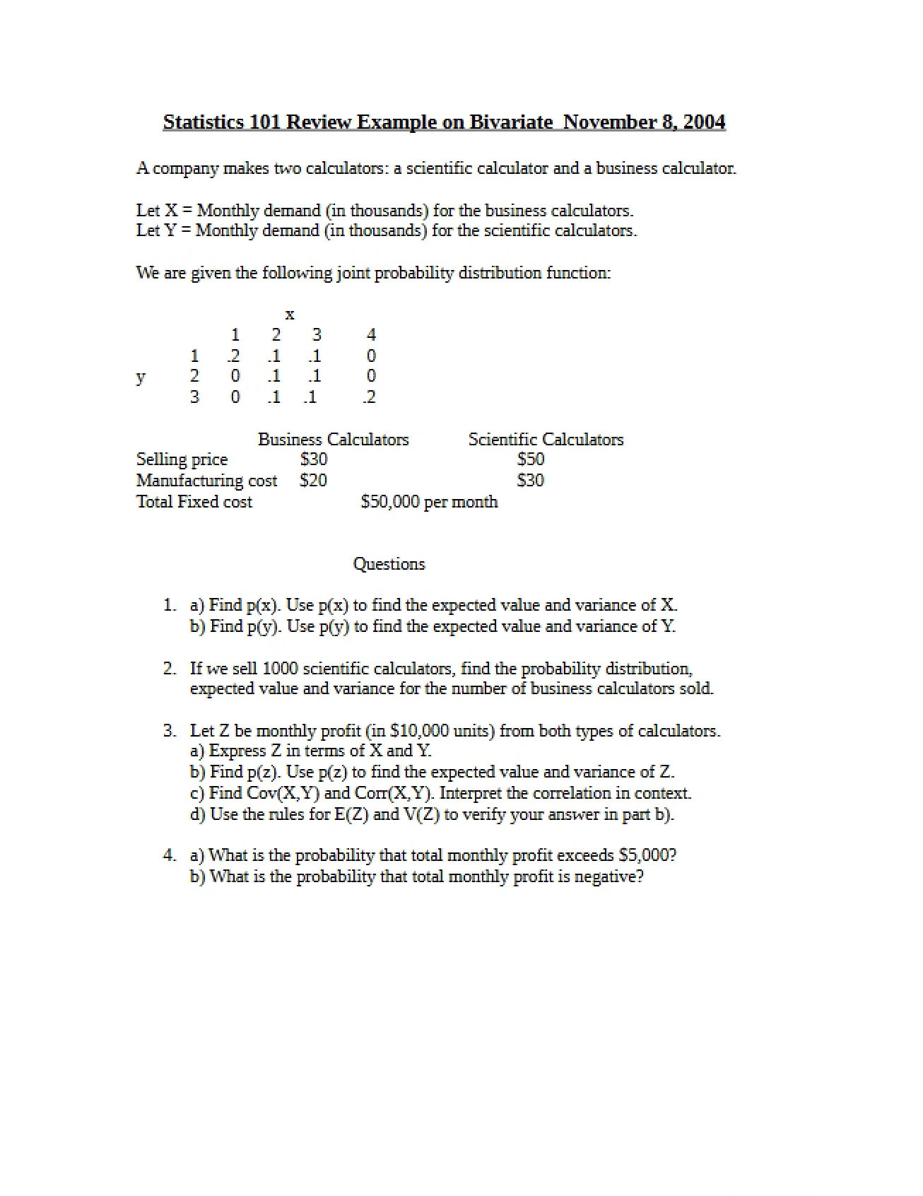 Bivariate Review Example