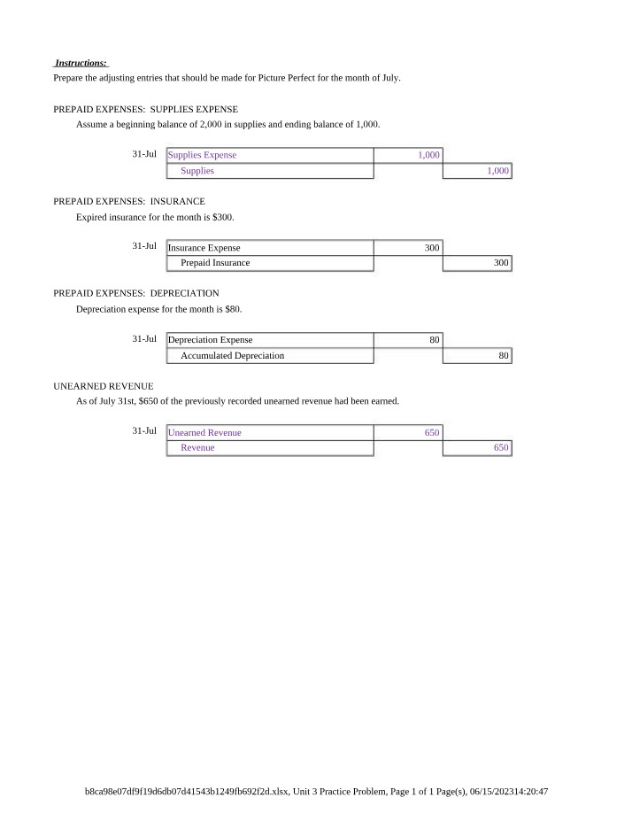 Unit 3 Practice Problem - Adjusting Entries