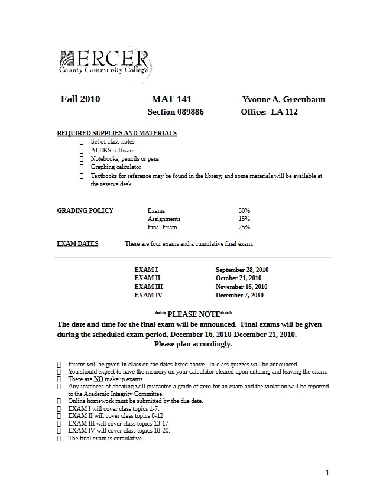 Student Course Materials