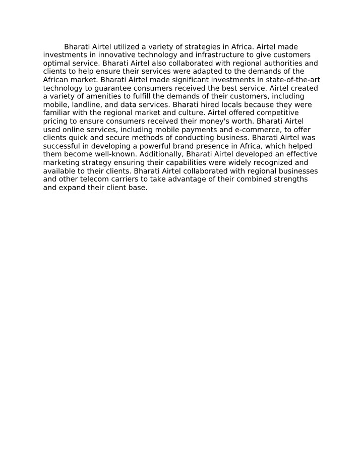 Successful Strategies of Bharati Airtel in Africa