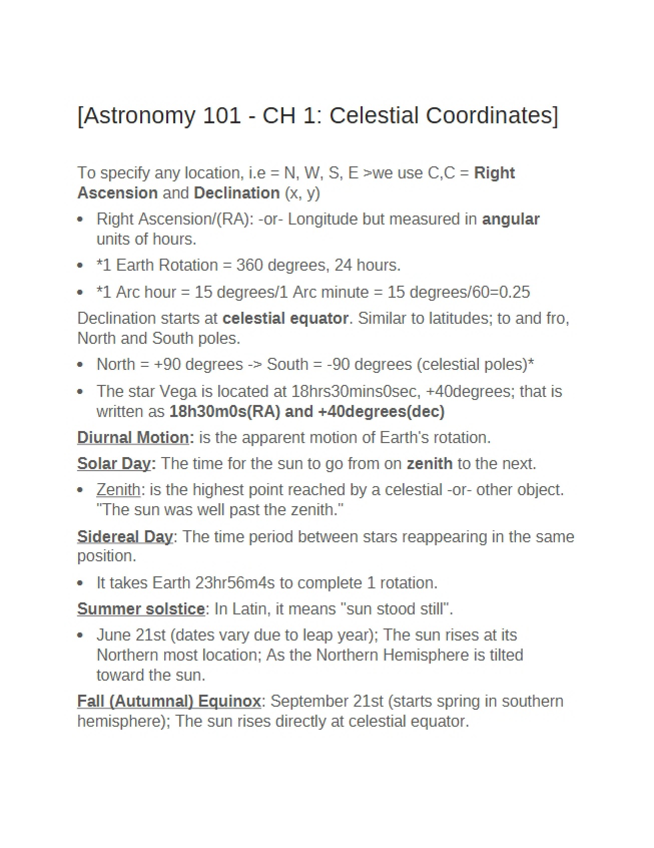 Celestial Coordinates (Chapter 1)