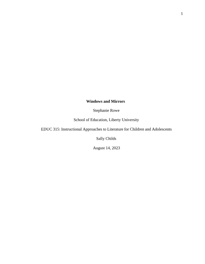 Windows and Mirrors - Assignment Template