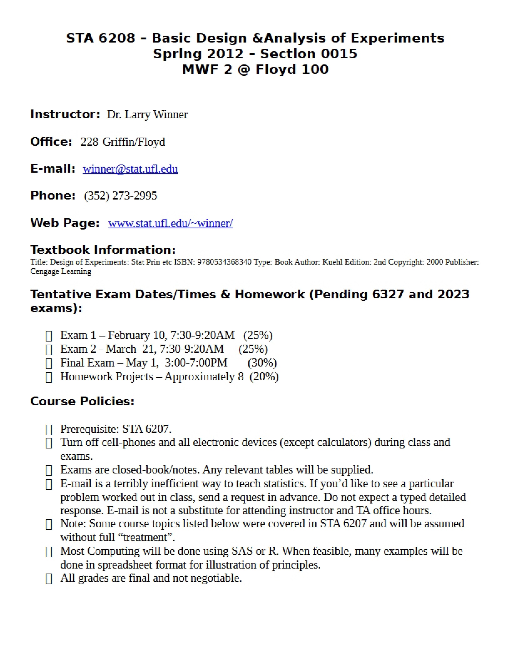 STA 6208 Syllabus