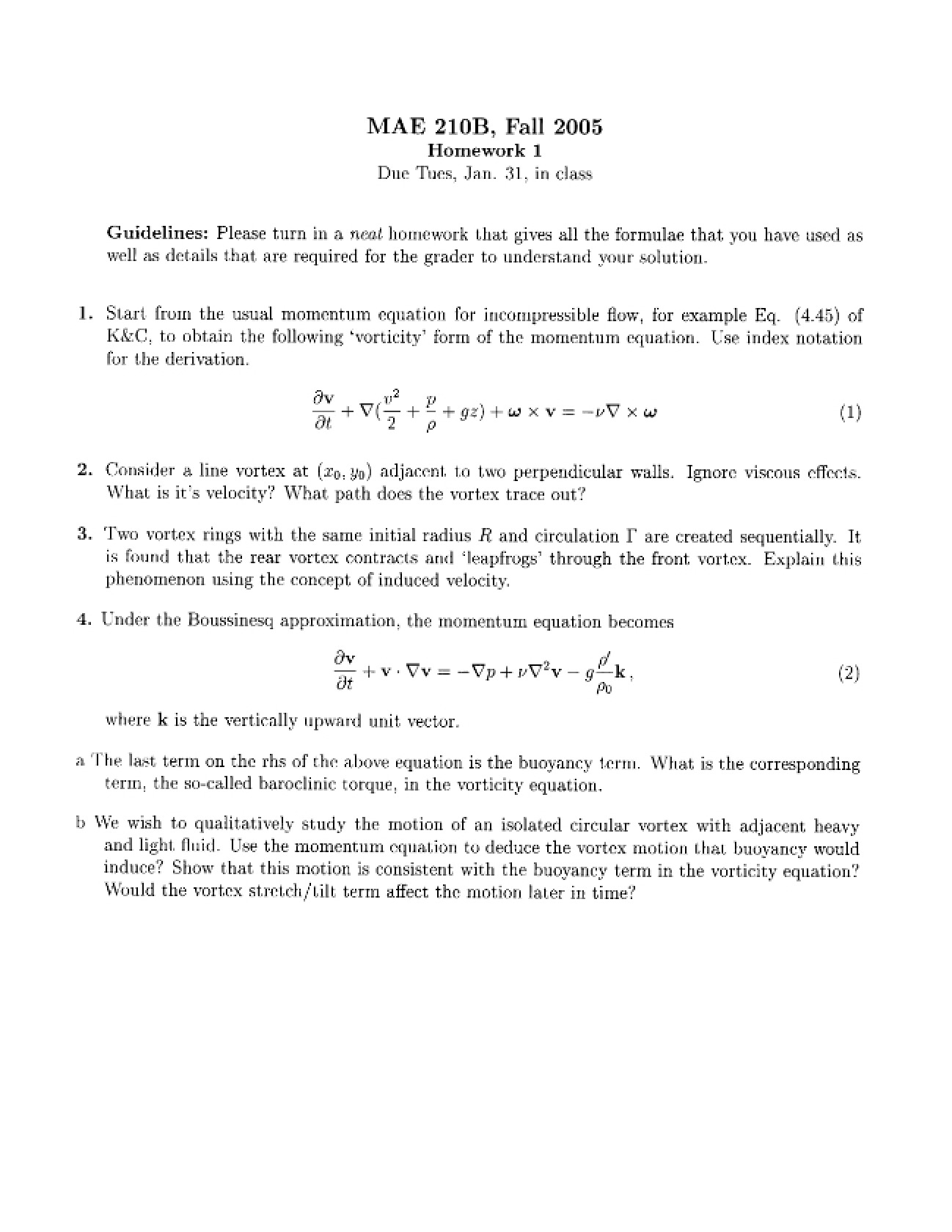 Fluid Mechanics II Homework 1
