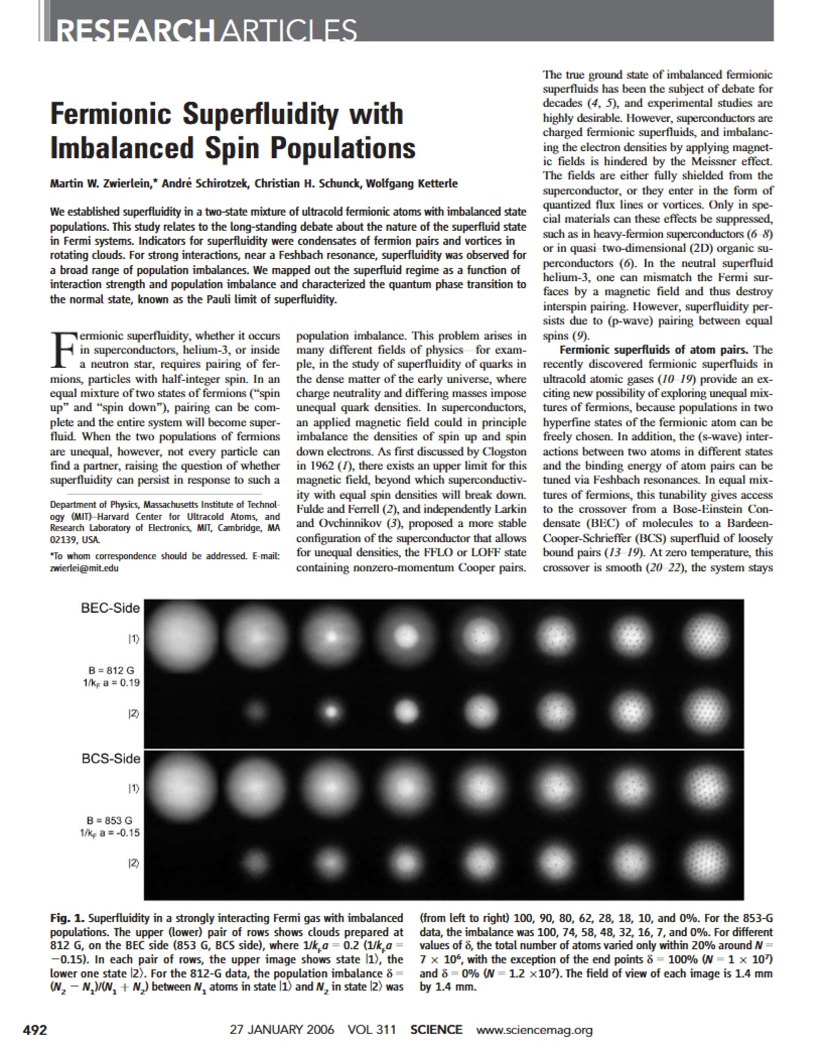 Imbalanced Spin Populations in Fermionic Superfluidity
