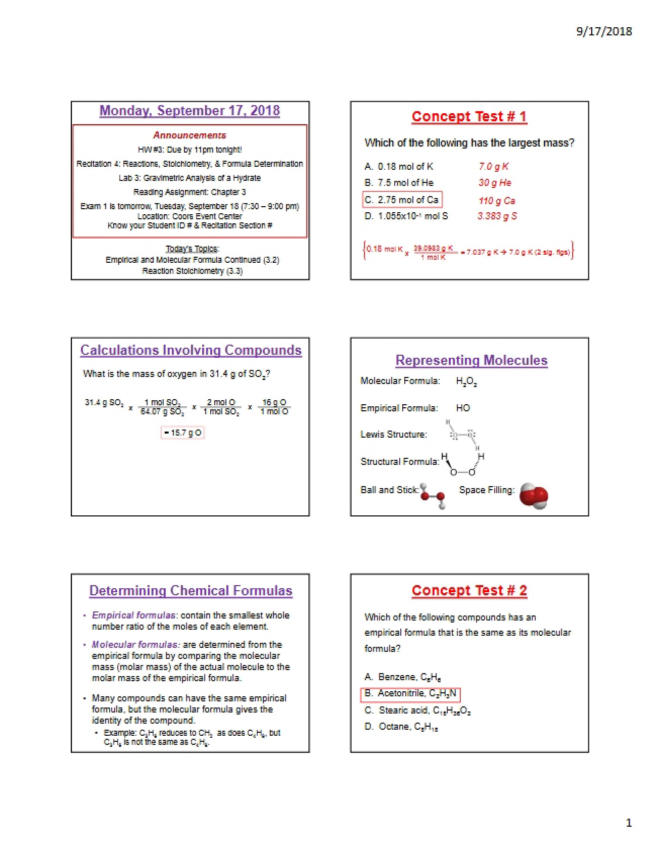 Balancing Equations and Finding Empirical and Molecular Formulas